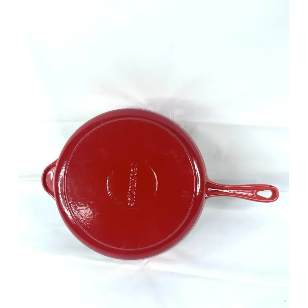 Technique Enameled Cast Iron Sauce Pan Vintage Red Orange MCM